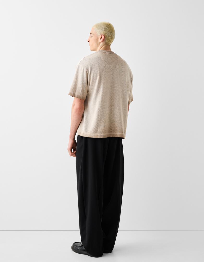 T-shirt de manga curta em efeito lavado-Caramelo-1