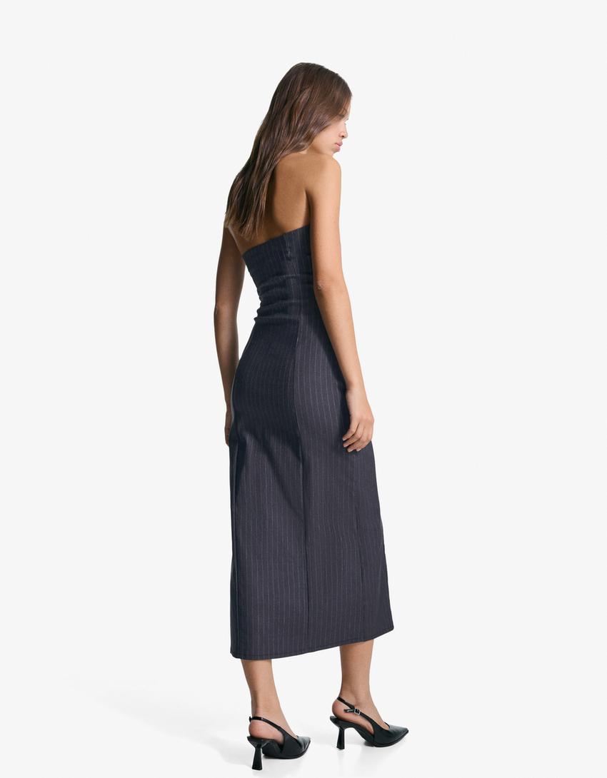 Bandeau midi dress with belt-Dark blue