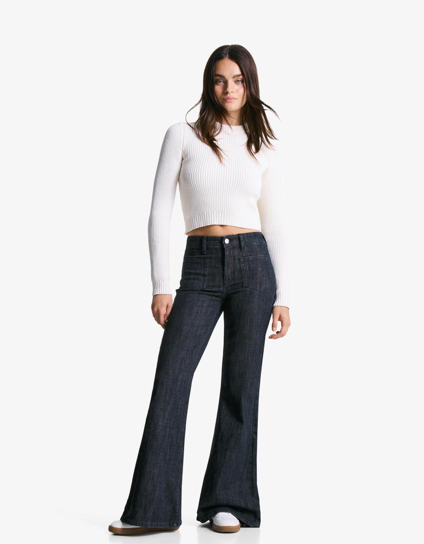 Utsvängda komfortjeans med fickor-Marin-0