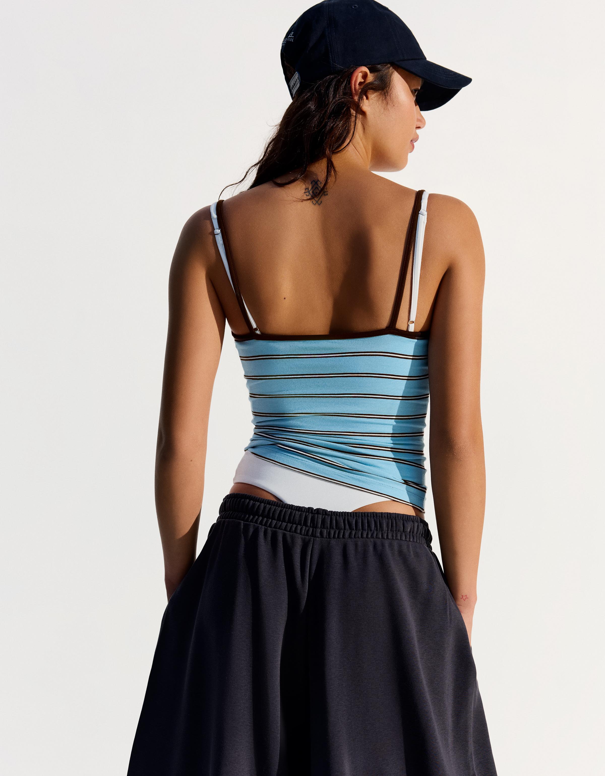 Contrast strappy top — Light blue