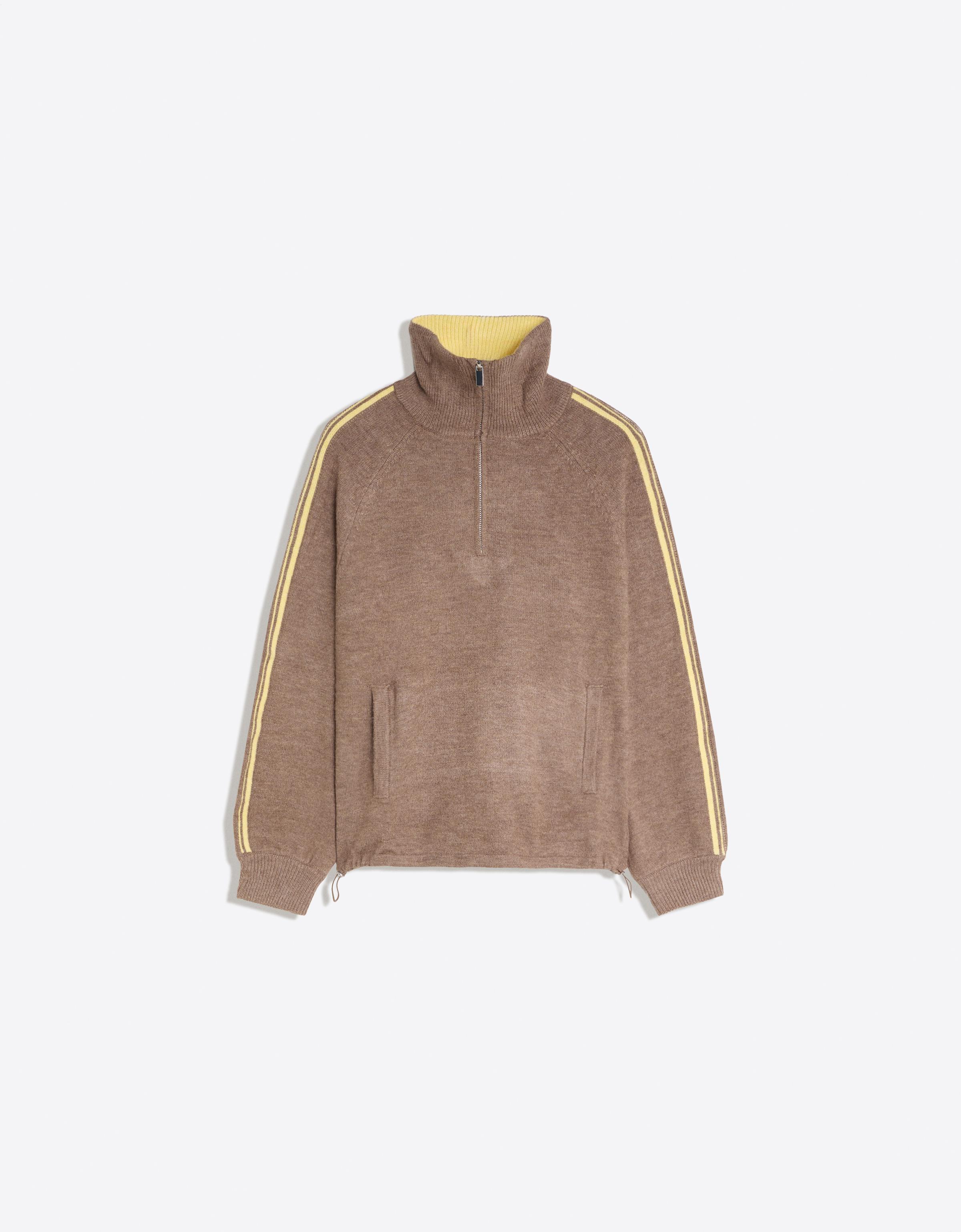 Contrast neck half-length zip jumper — Camel