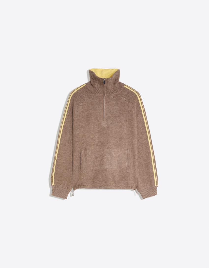 Jersey media cremallera cuello contraste-Camel