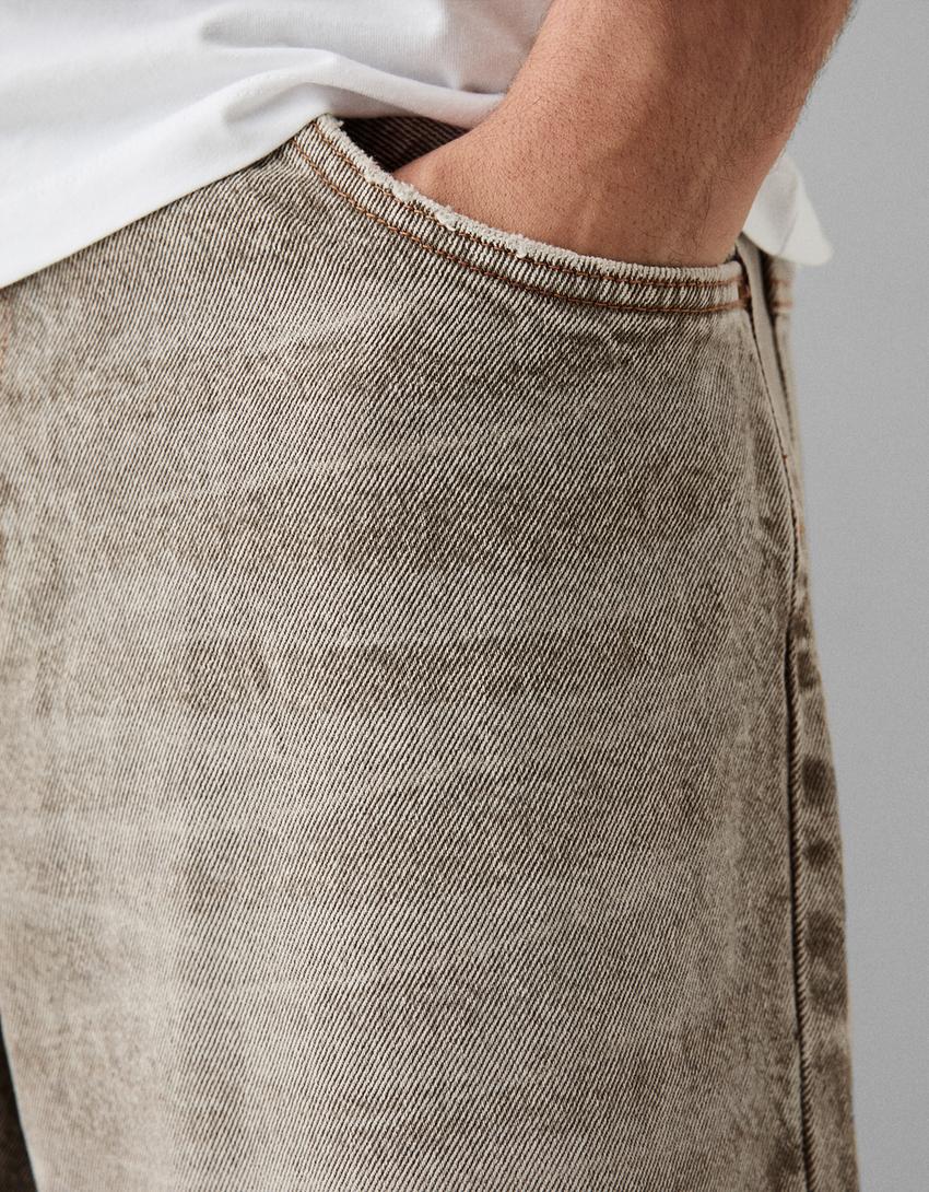 Super baggy denim Bermuda jorts-Green