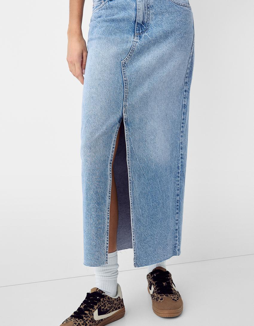 Denim midi skirt-Light blue