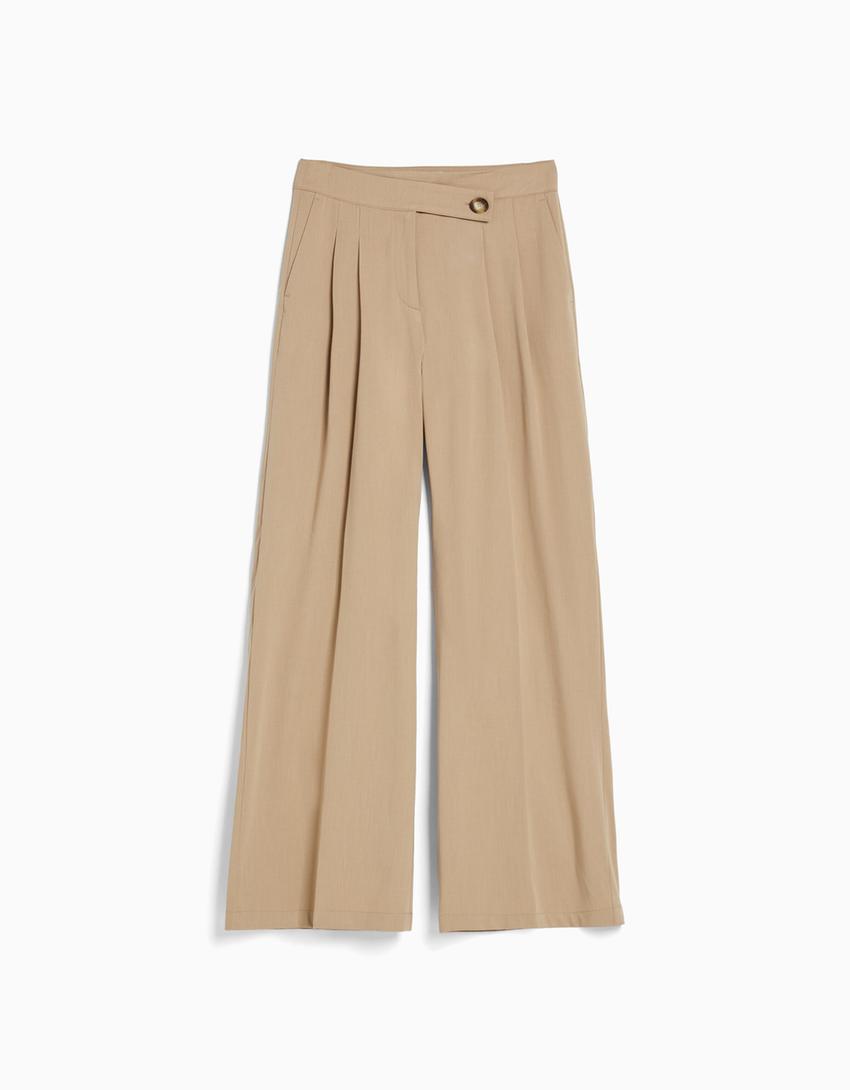 Pantalon jambe large coupe tailleur-Camel-4