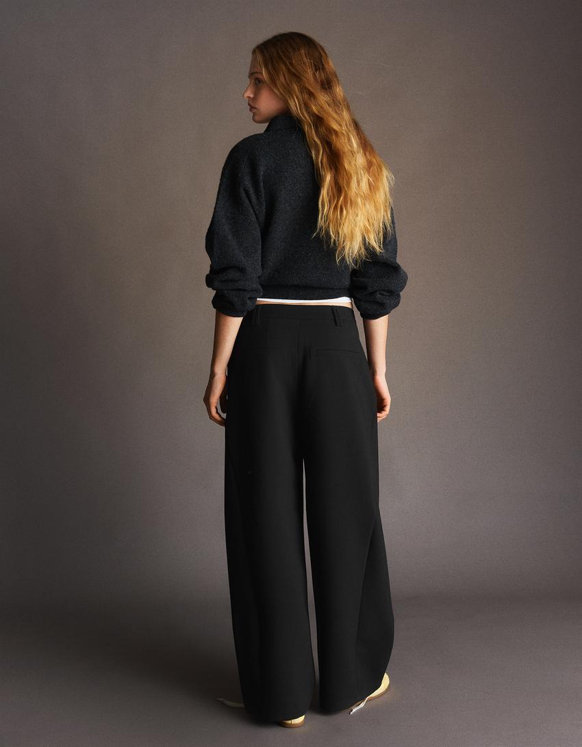 Pantalon volume double tissu-Noir