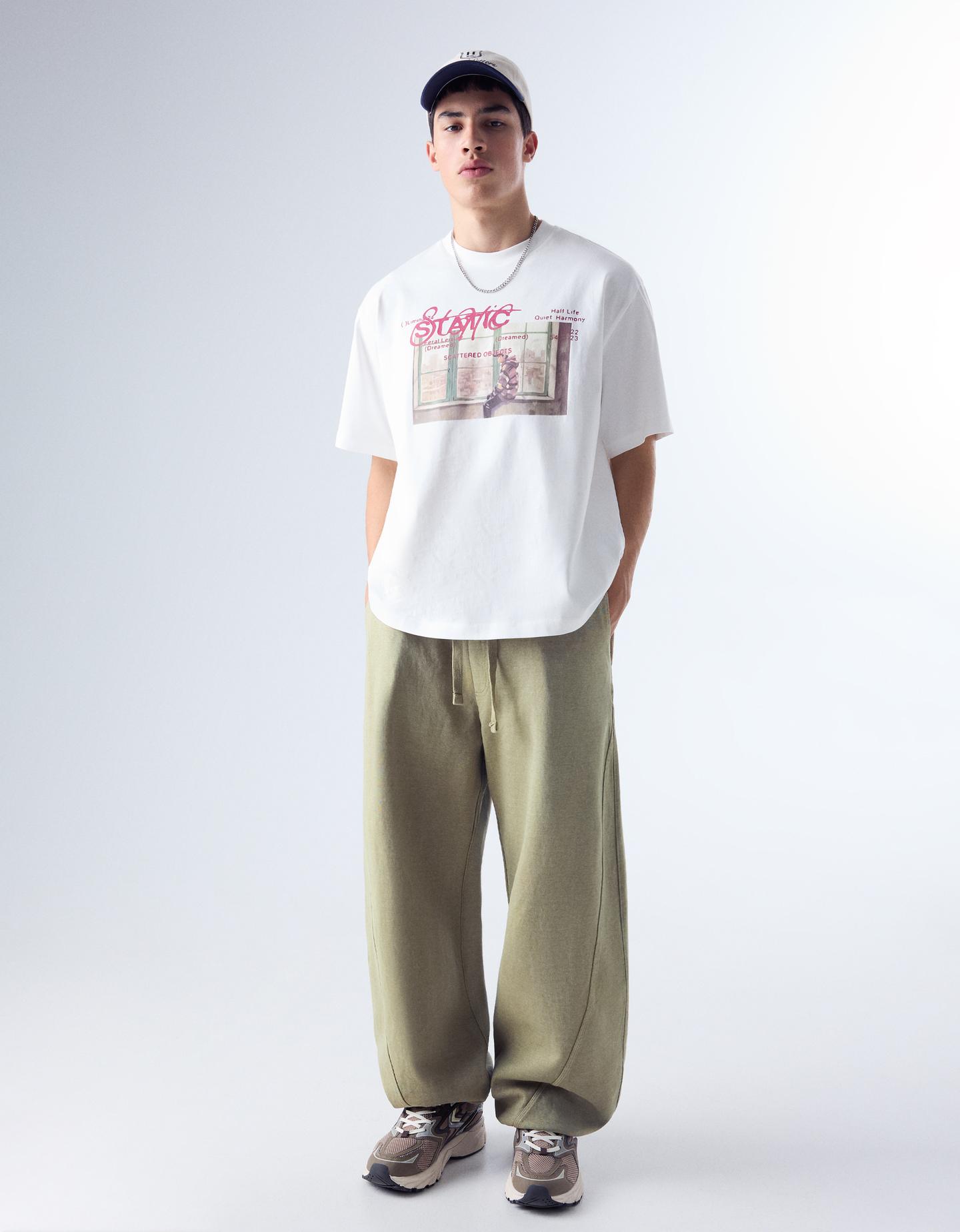 Bershka spodnie o kroju balloon z dzianiny interlock khaki