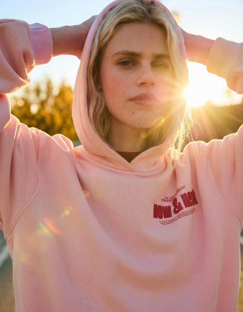 Kapuzenpullover mit Print-Rosa