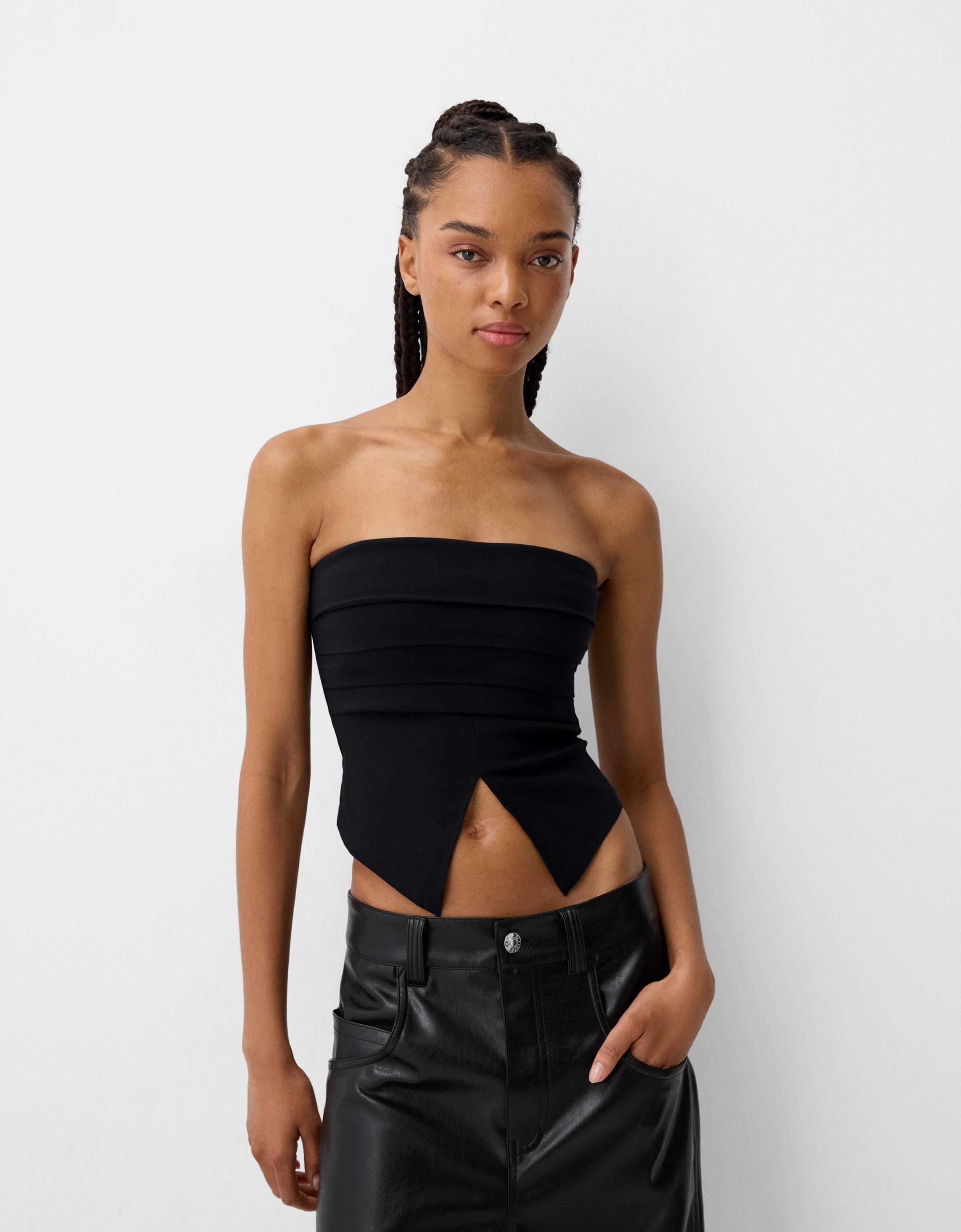 Bershka Bandeau-Top Damen S Schwarz