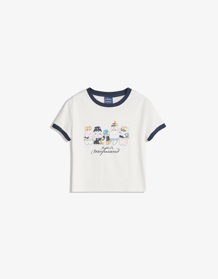 Mofusand print short sleeve T-shirt-Off white-4