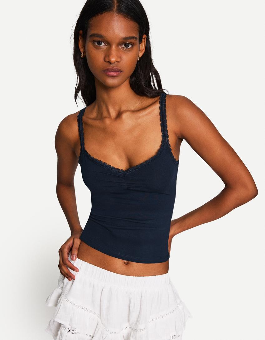 Lace top with straps-Navy-2