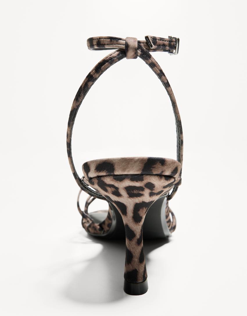 Animal print multi-strap heeled sandals-Multicolored