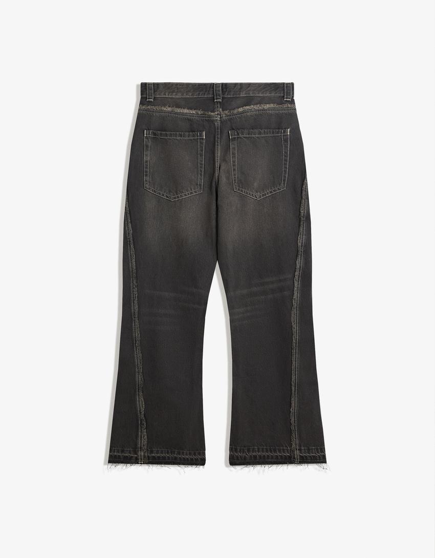 Flared jeans with fringing-Black-1