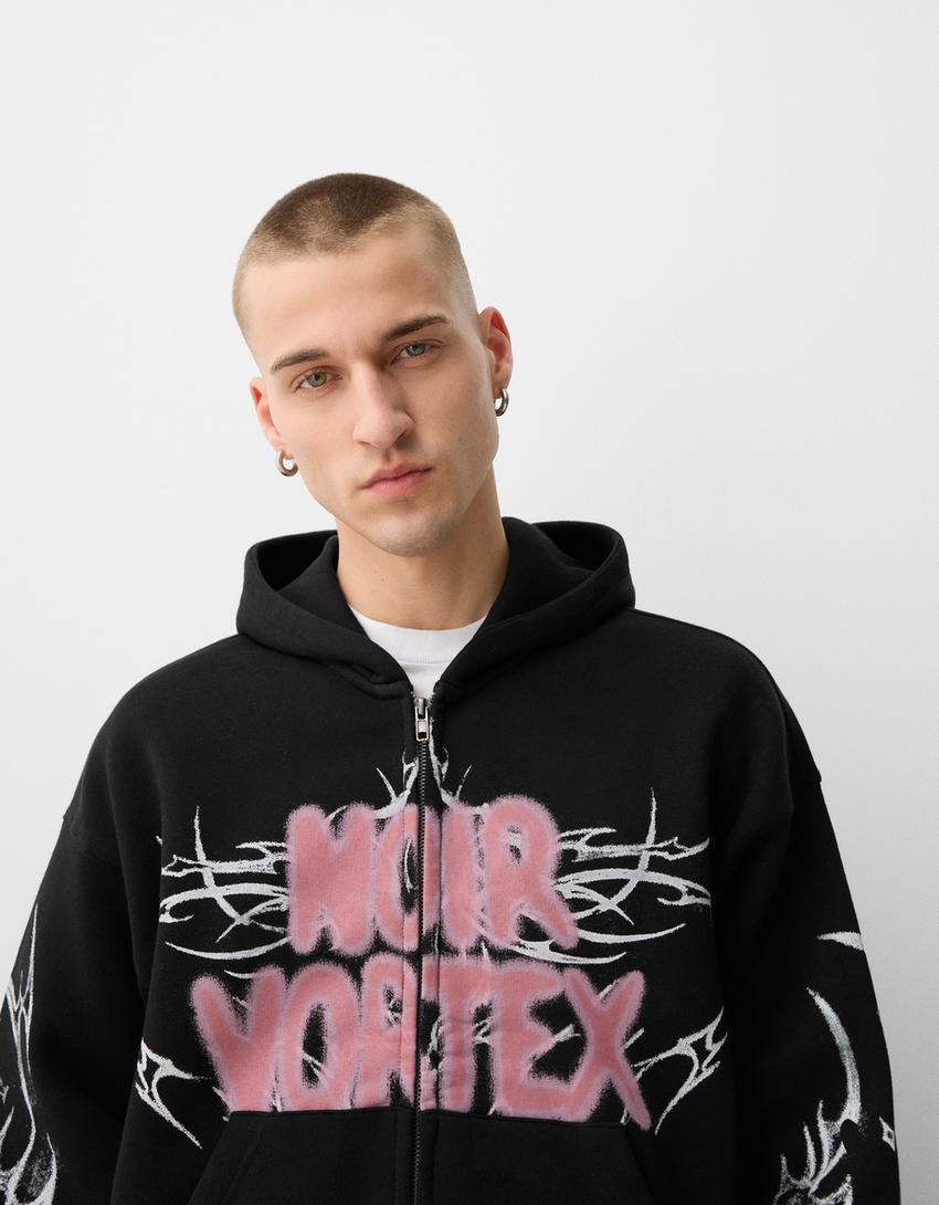 Sweat boxy imprimé fermeture Éclair-Gris-2