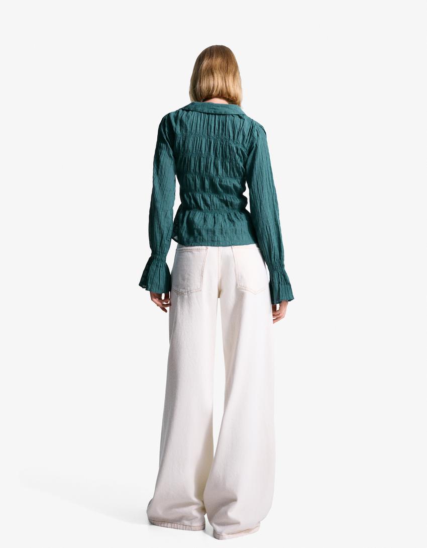 Chemise rustique froncée-Vert