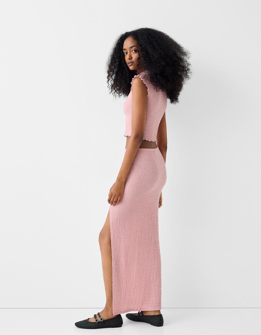 Sleeveless waffle-knit top-Pink-1