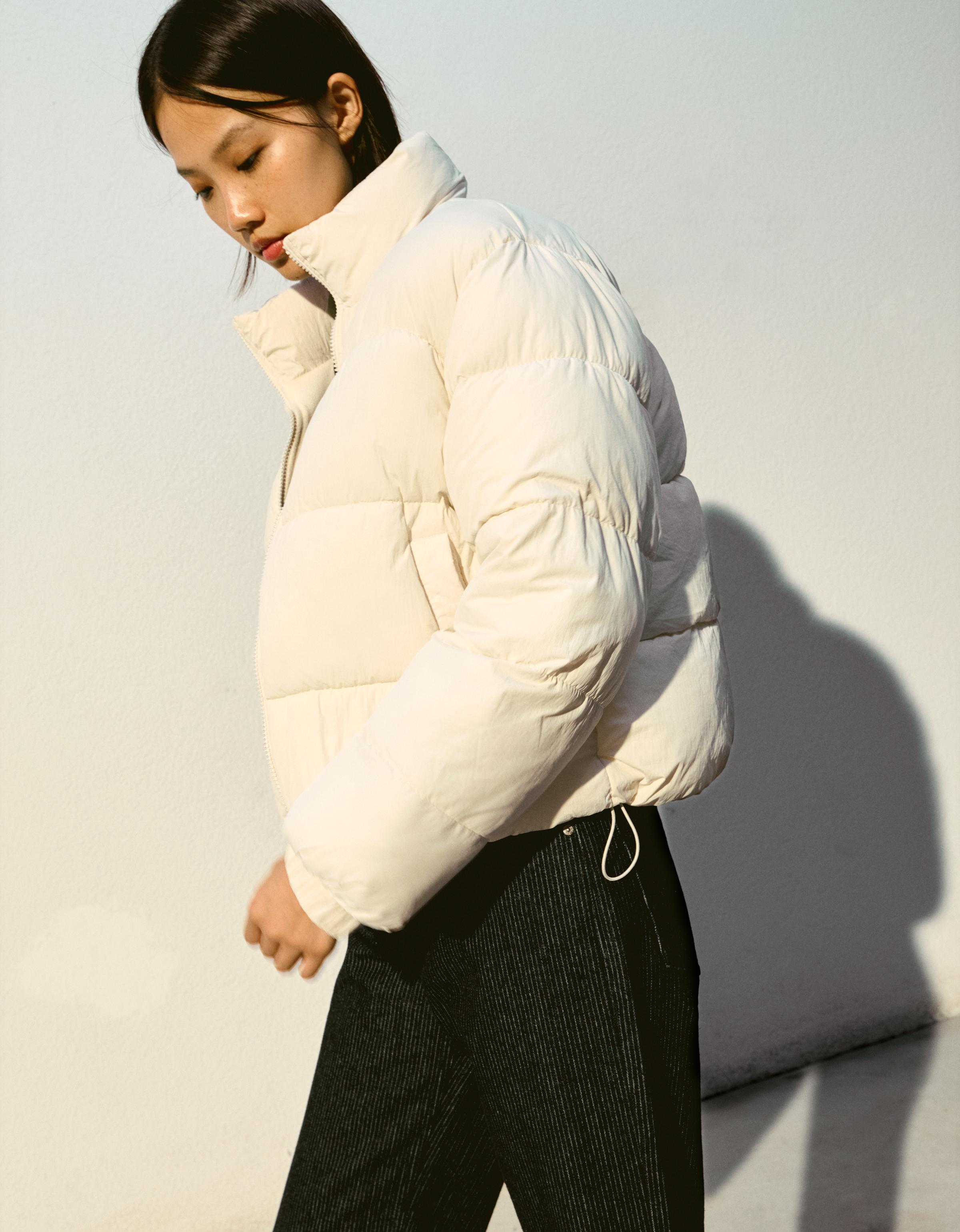 Padded funnel neck jacket — White