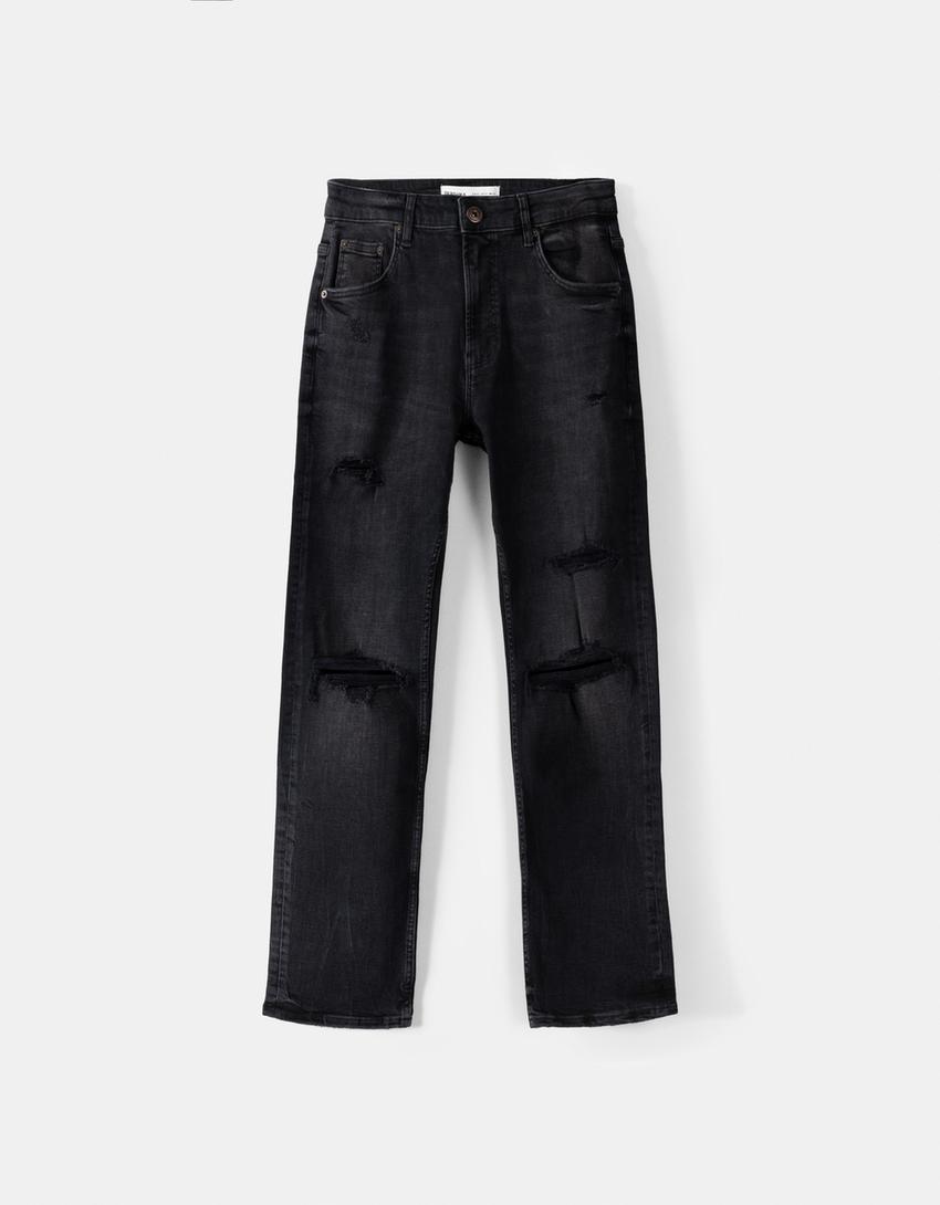 Jeans skinny fit rasgões salpicos-Preto-4
