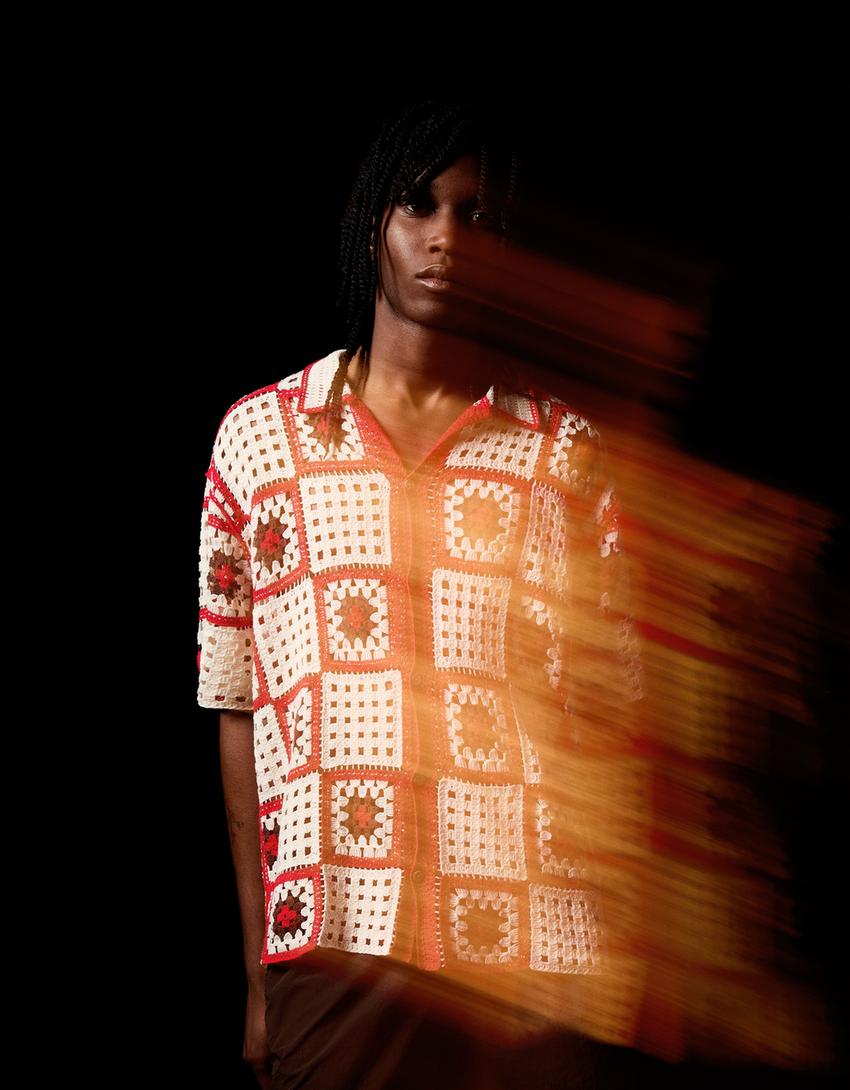 Chemise manches courtes crochet carreaux-Grenade-3