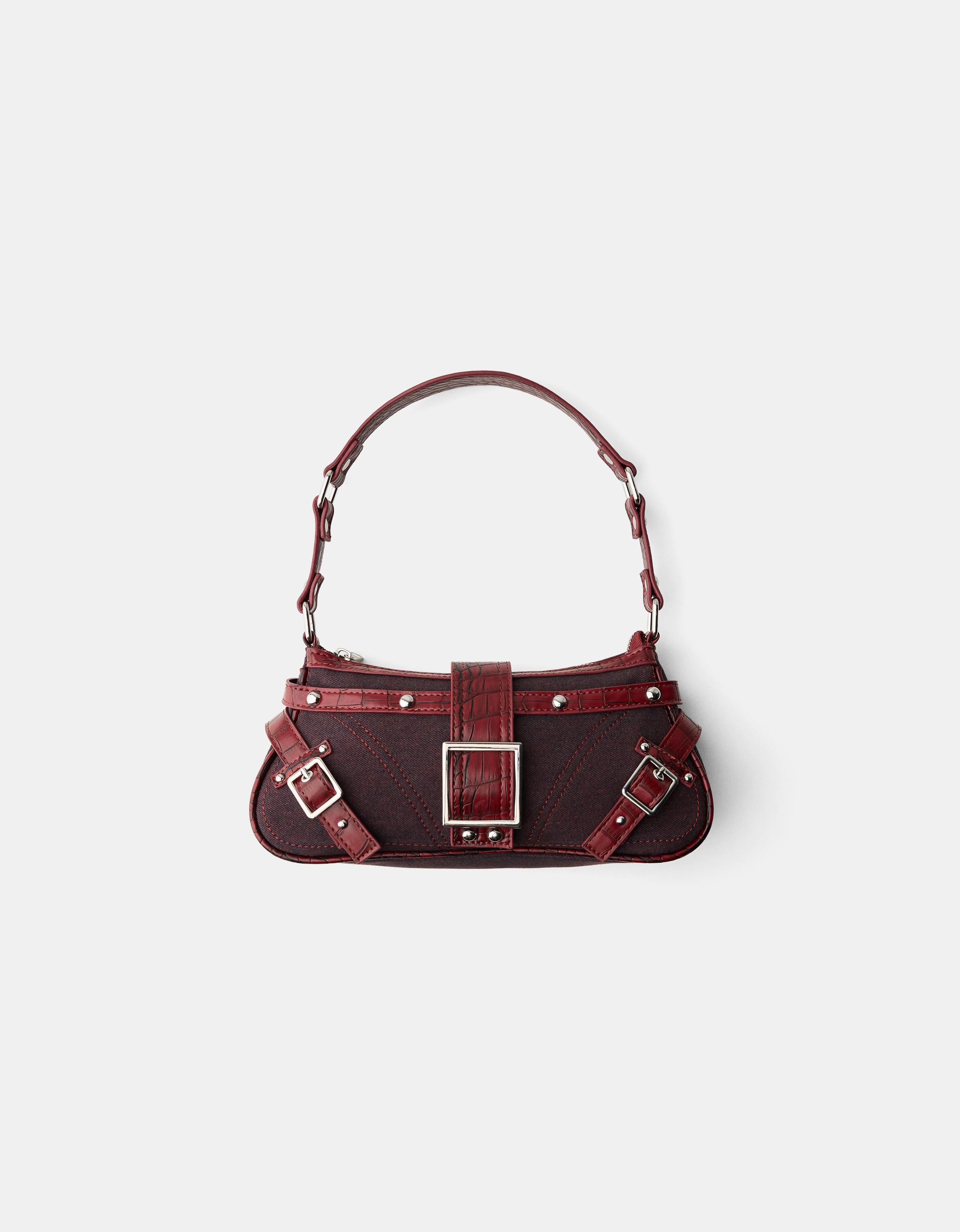 Bershka Tasche Aus Denim Mit Prägung Und Animalprint Damen Weinrot