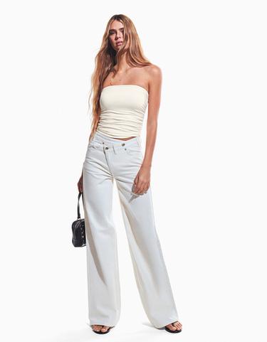 Ruched polyamide bandeau top — Off white 4