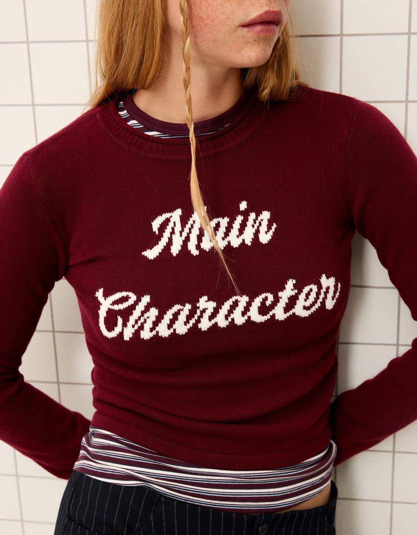 Trui met print-Bordeaux