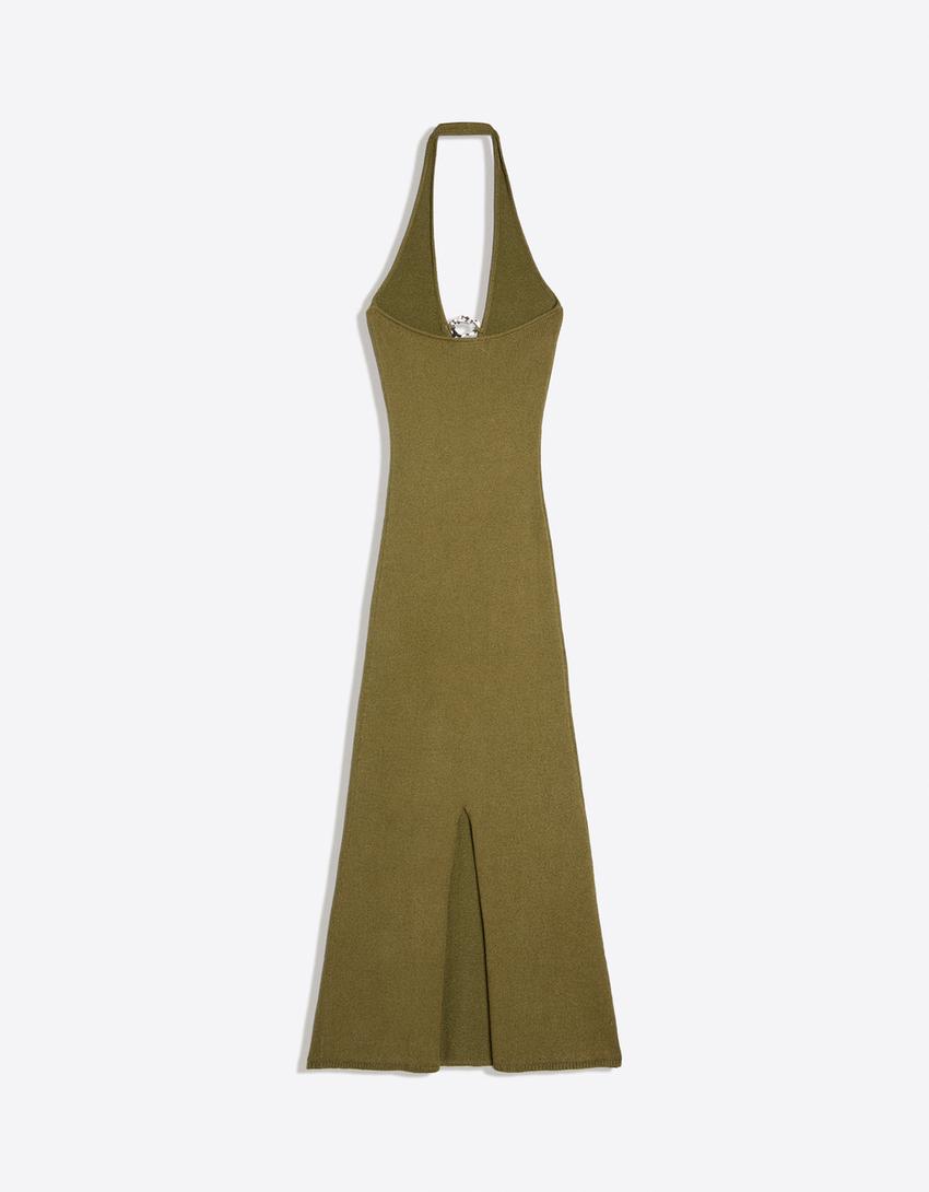 Vestido midi halter-Kaki
