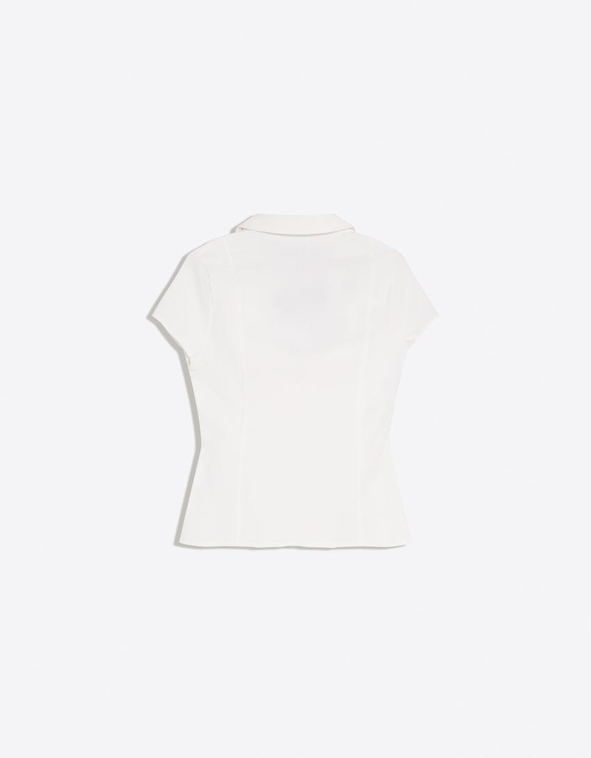 Košulja kratkih rukava sa rajsferšlusom i dezenom-Bela