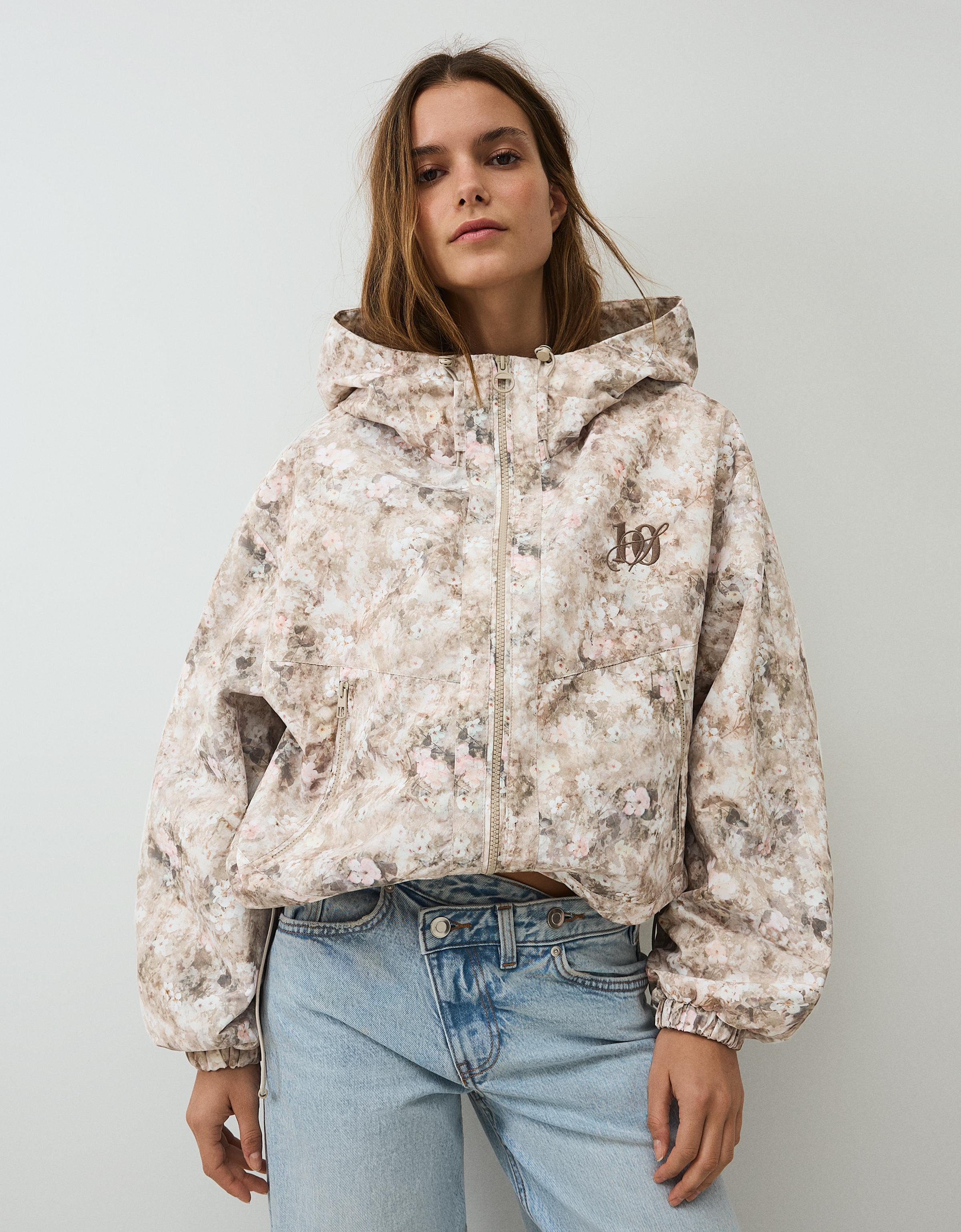 Cazadora Capucha Water Resist & Windproof Print Mujer L Beige