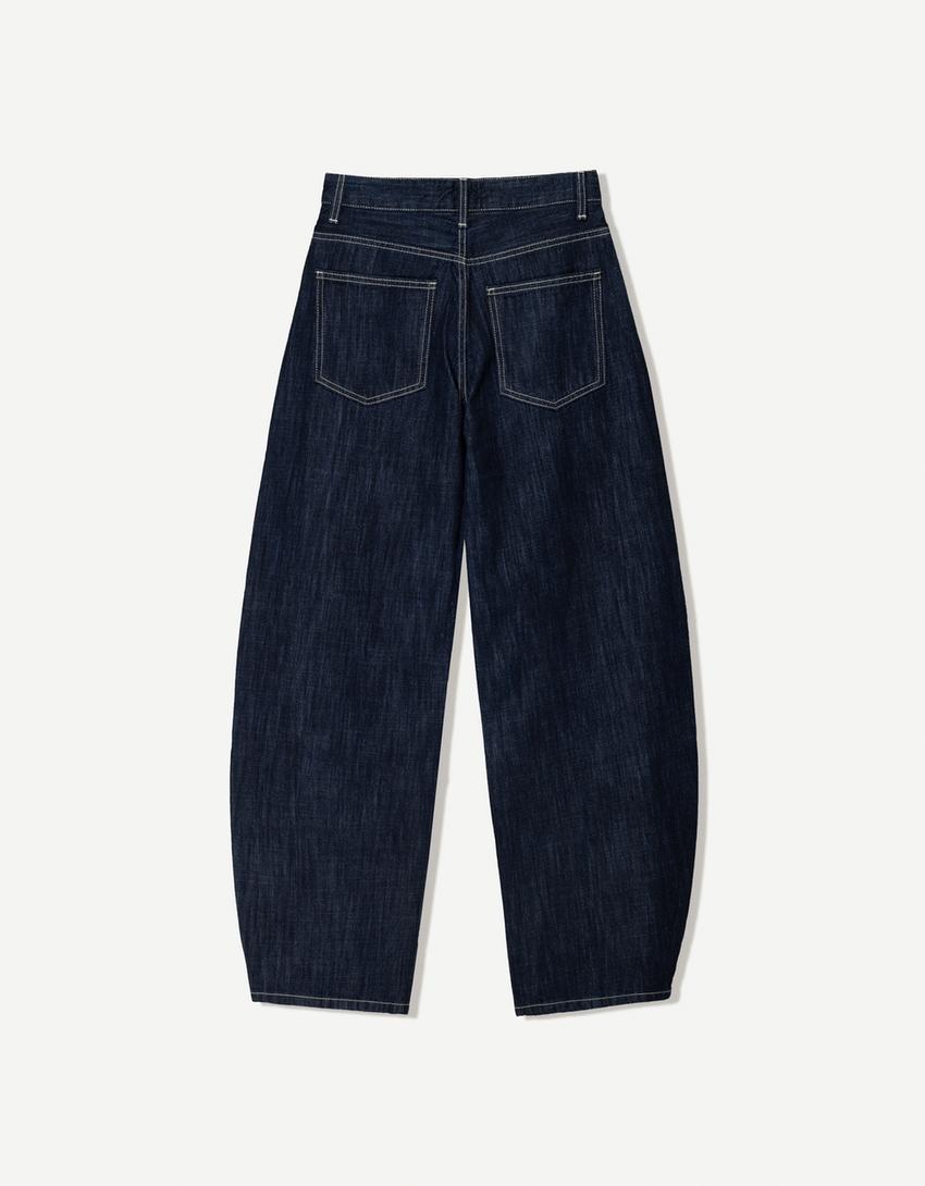 Wide-leg barrel jeans-Navy-4