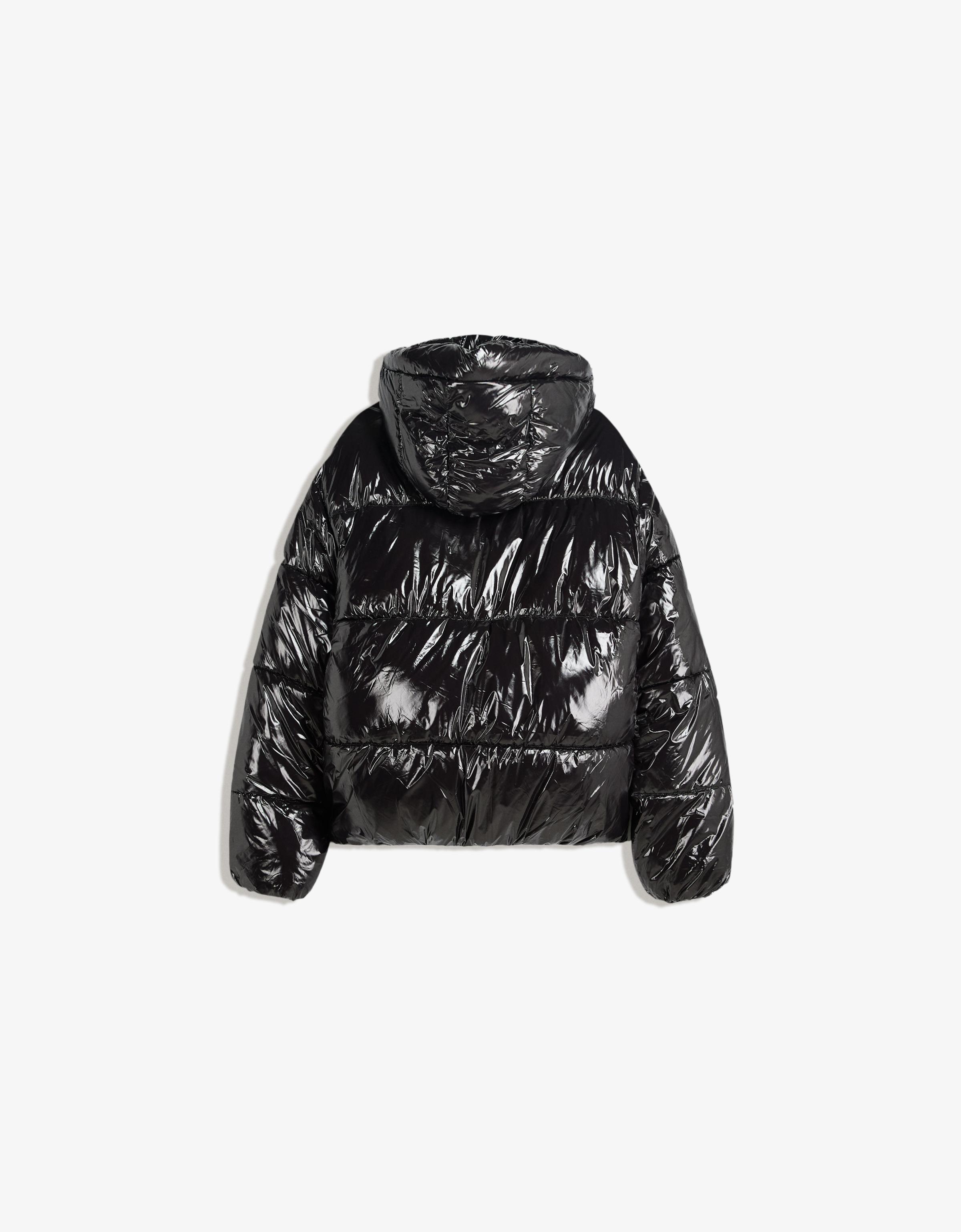 Hooded puffer jacket — Black