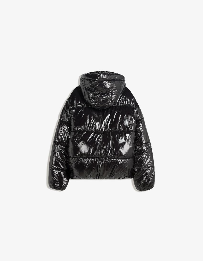Blouson bouffant à capuche-Noir