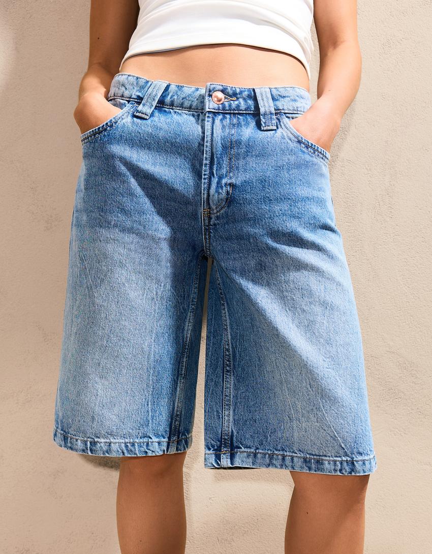 Calções denim baggy-Azul lavado-2