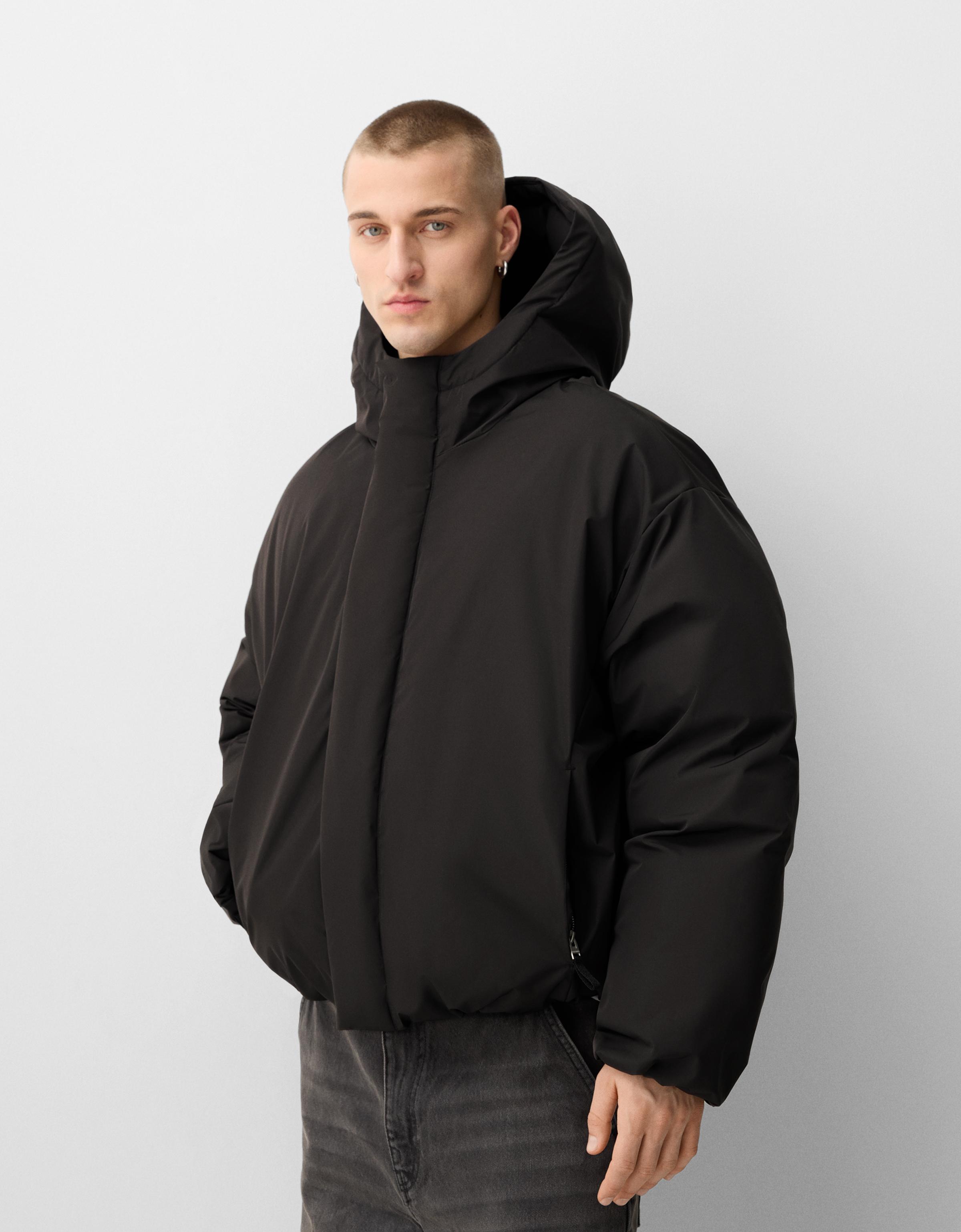 Bershka Gesteppte Cropped-Pufferjacke Mit Kapuze Herren M Schwarz