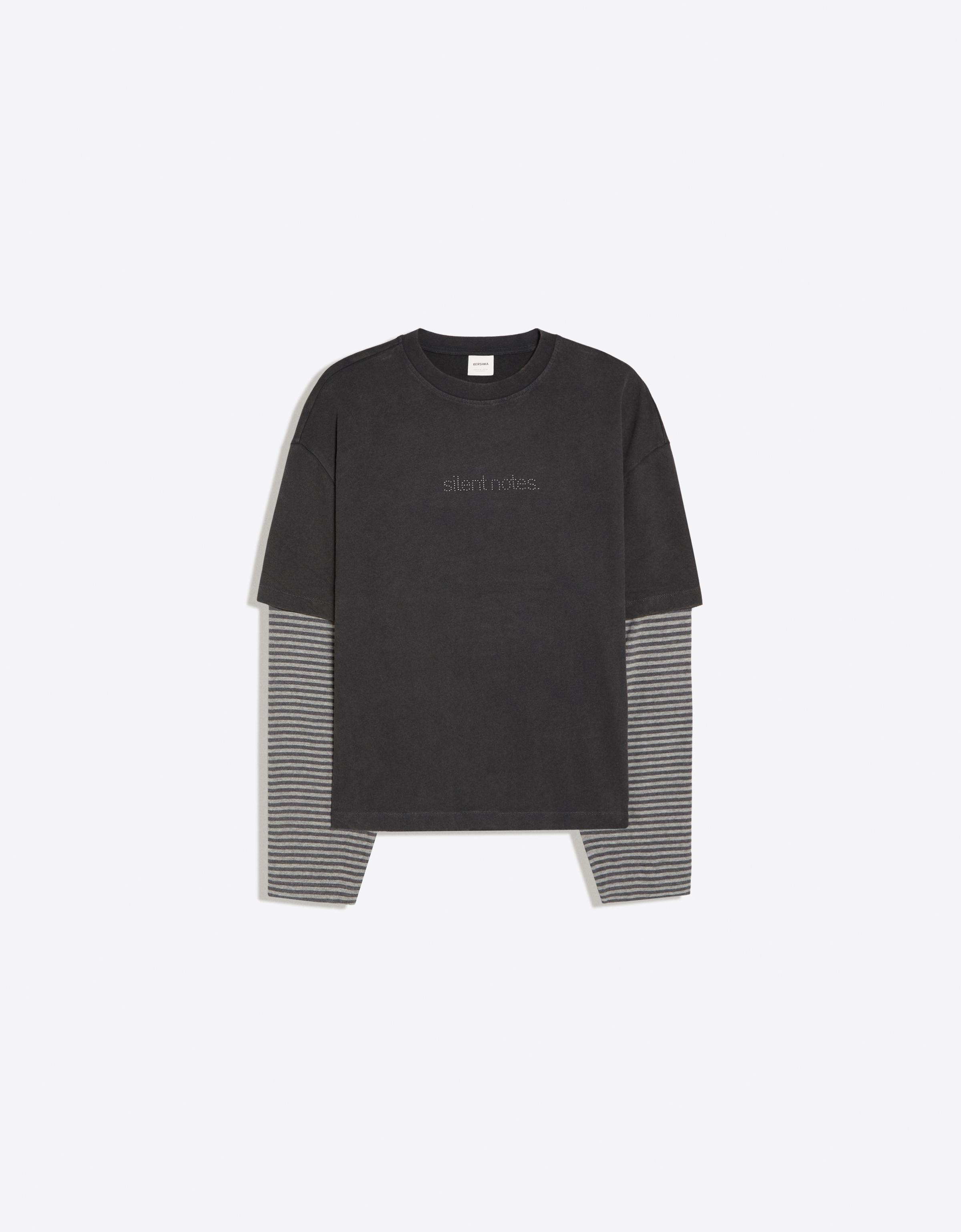 Double-sleeve stud T-shirt — Grey