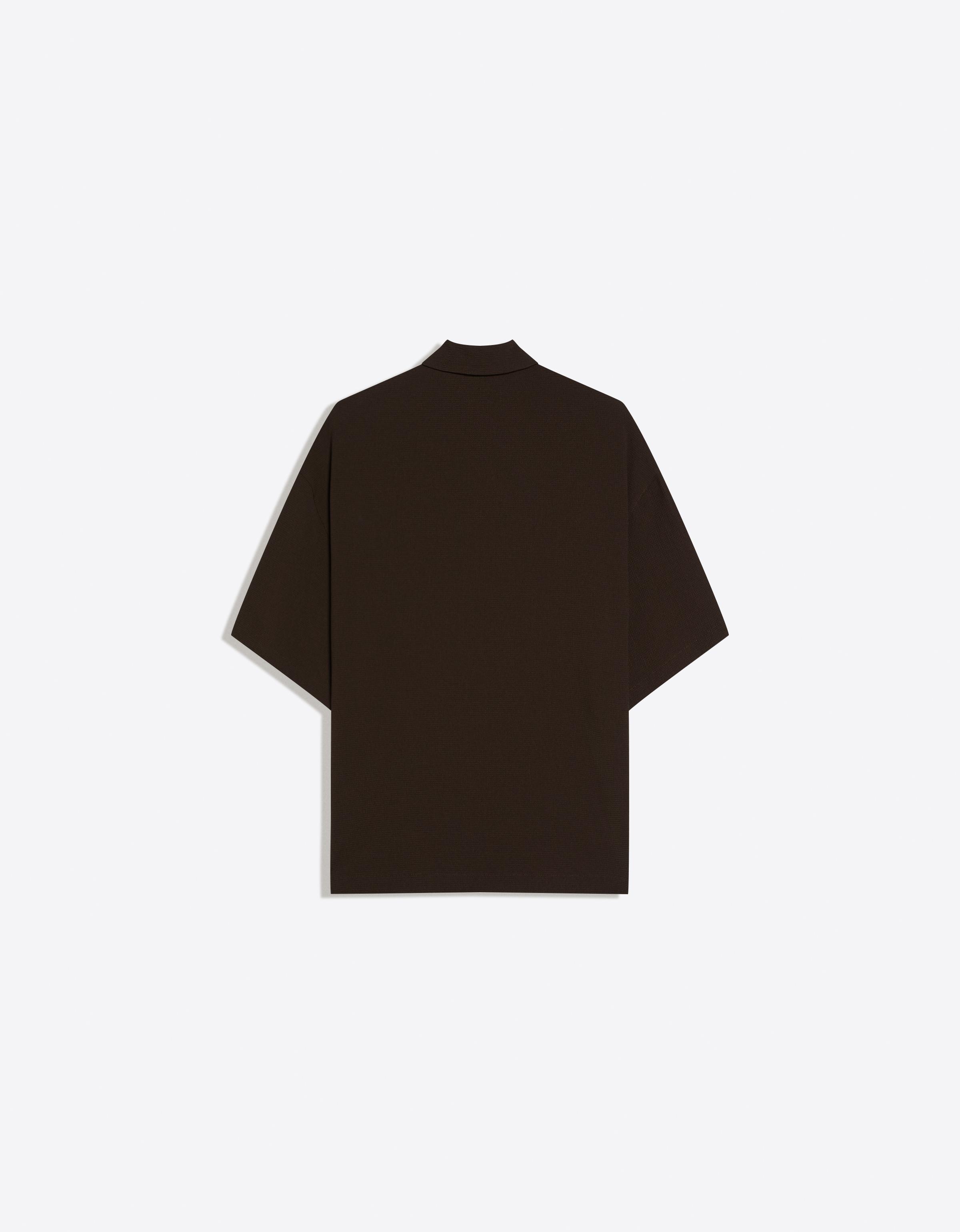 Pleated short sleeve boxy shirt — Brown