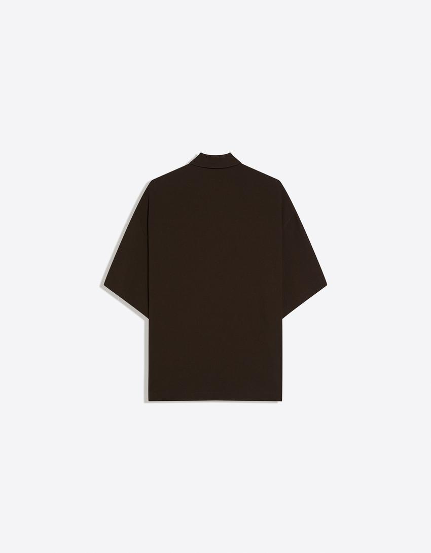 Pleated boxy fit short sleeve shirt-Brown