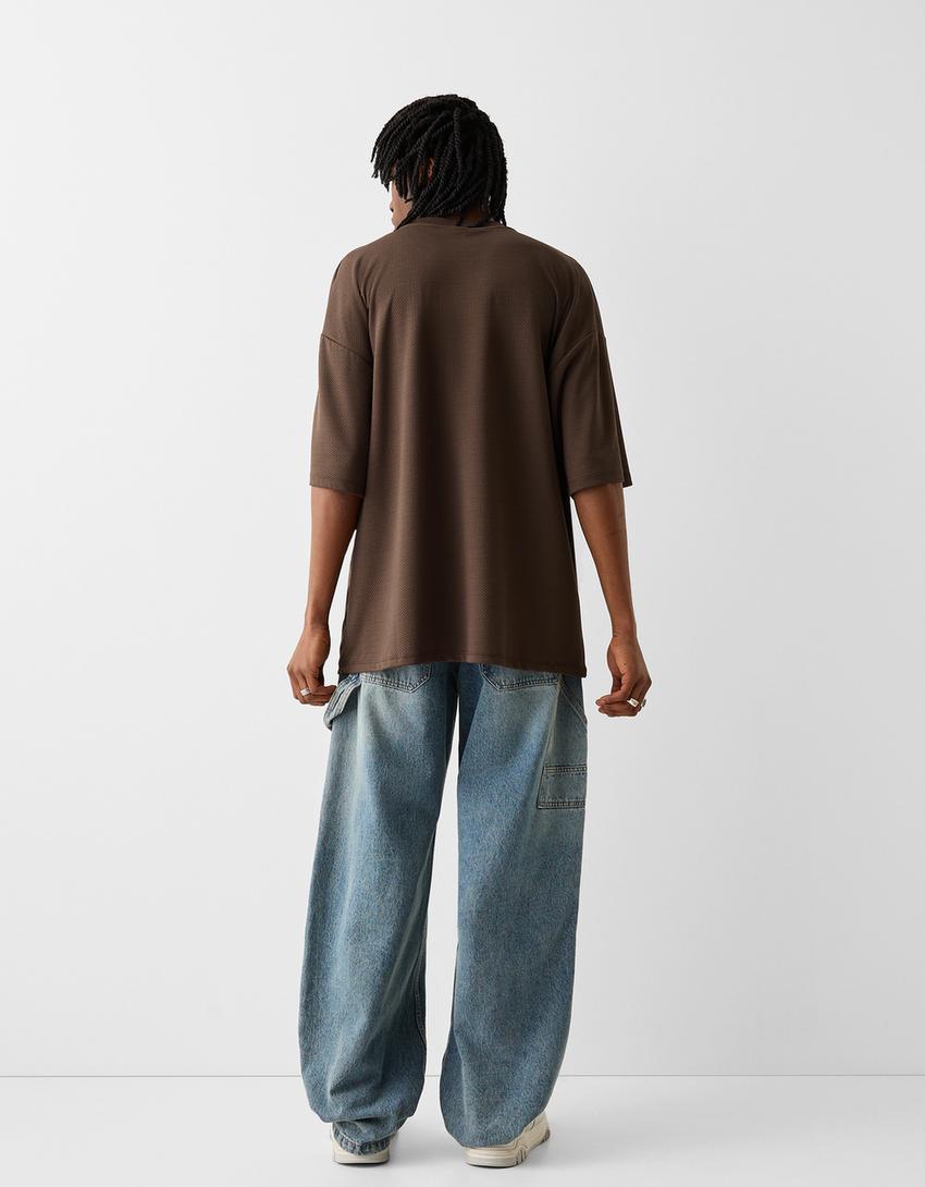 T-shirt manches courtes extra loose imprimé-Marron-1