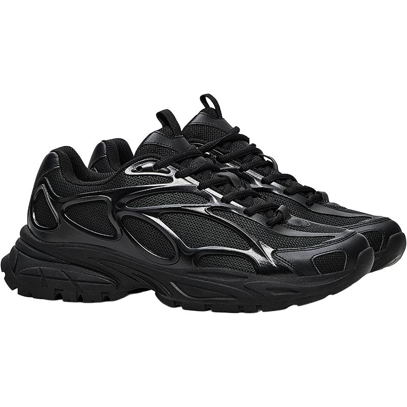 Chunky mixed-material sneakers — BLACK
