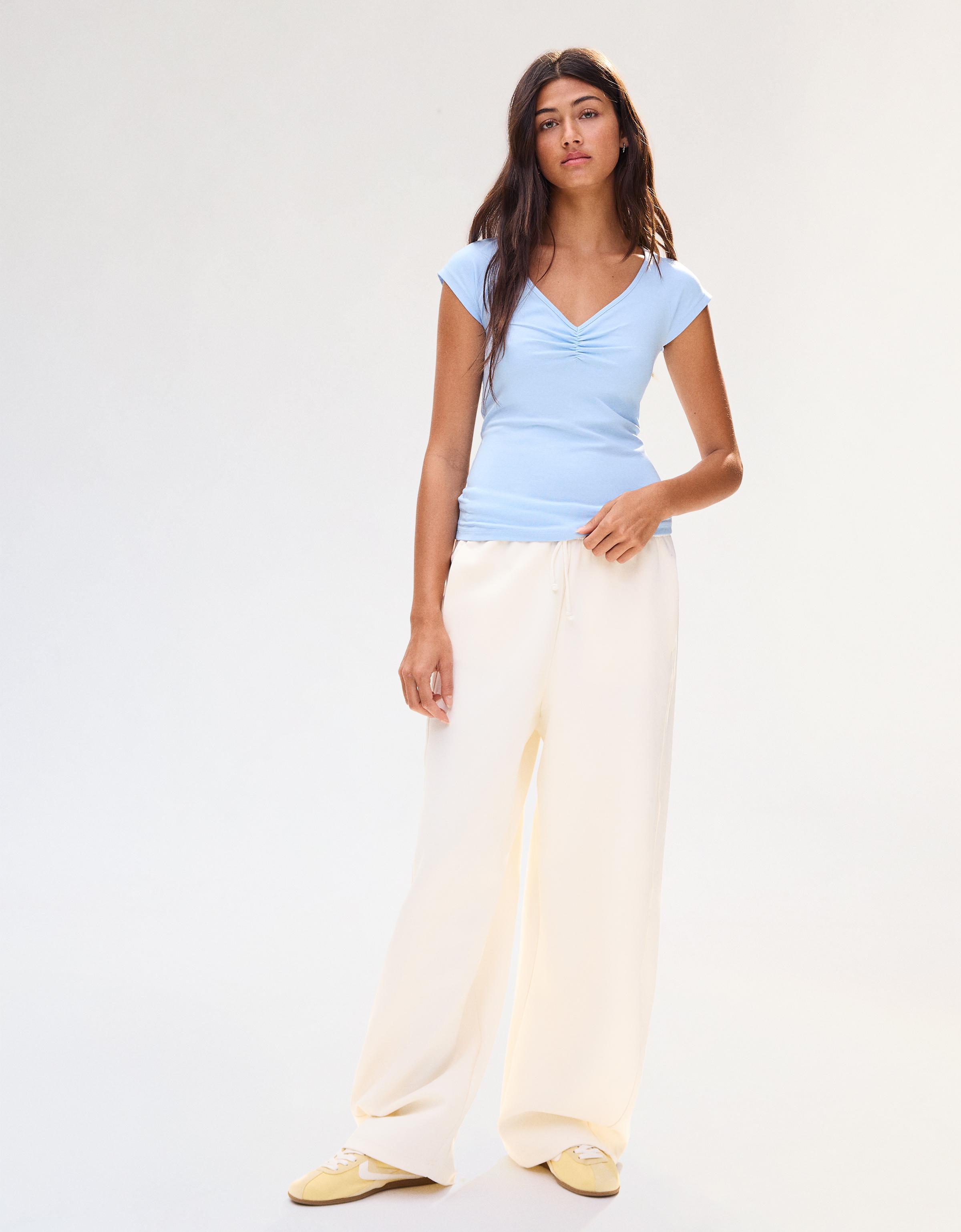 Short sleeve ruched T-shirt — Light blue