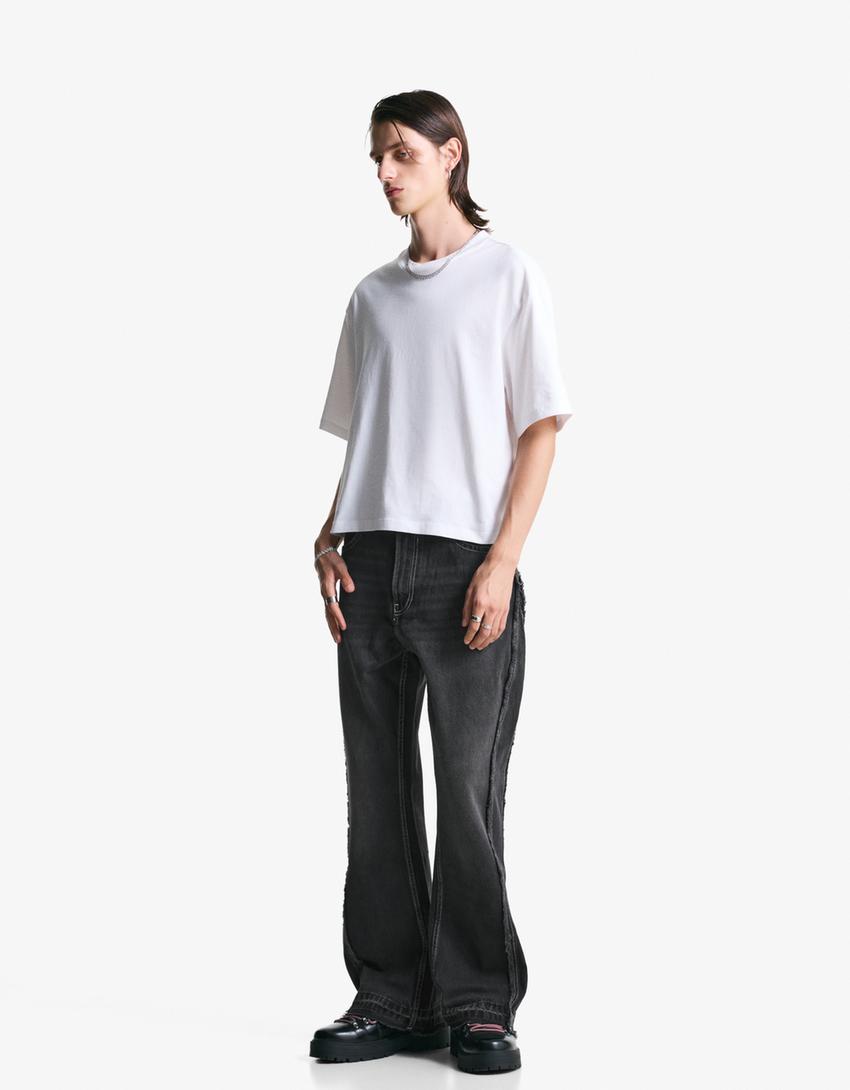 Flared jeans with fringing-Black-0