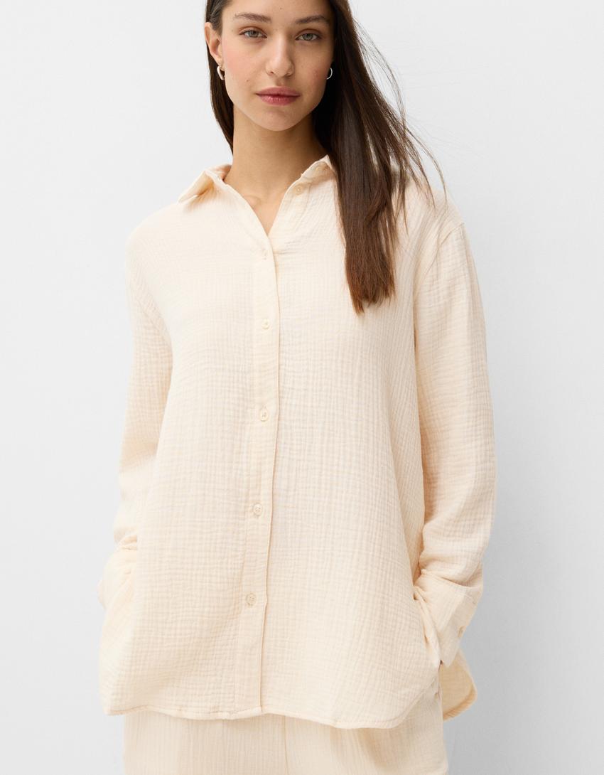 Chiffon shirt and trousers set-Sand-3