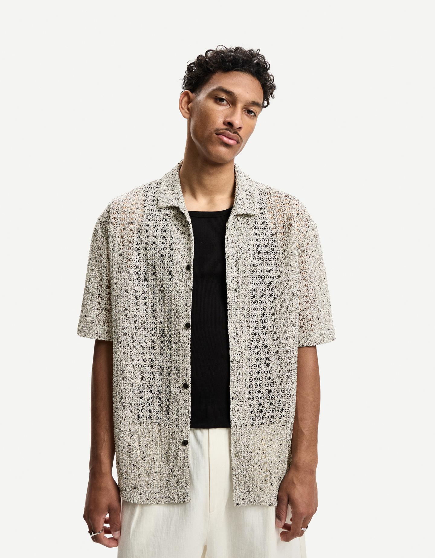 Bershka Camisa Manga Corta Crochet Hombre M Blanco / Negro