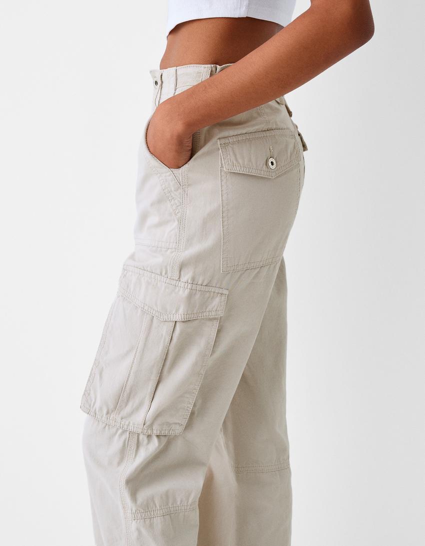 Ayarlanbilir straight fit kargo pantolon-Gri-6