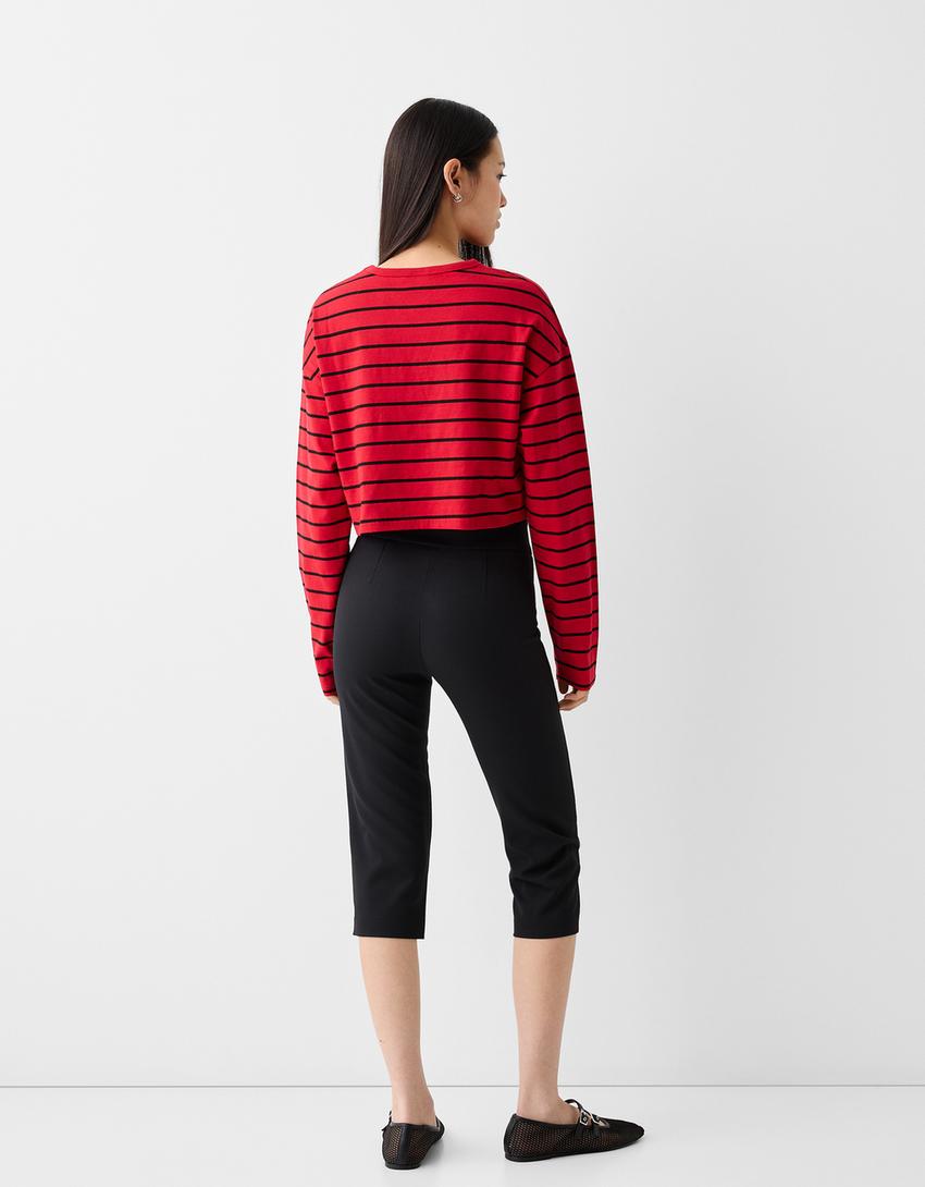 Pull rayé-Noir / Rouge-1