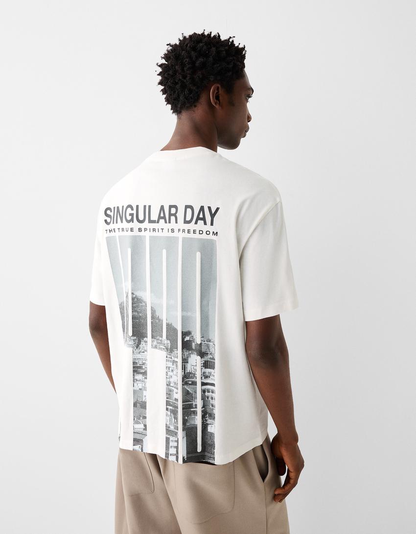 Boxy-fit short sleeve print T-shirt-Off white