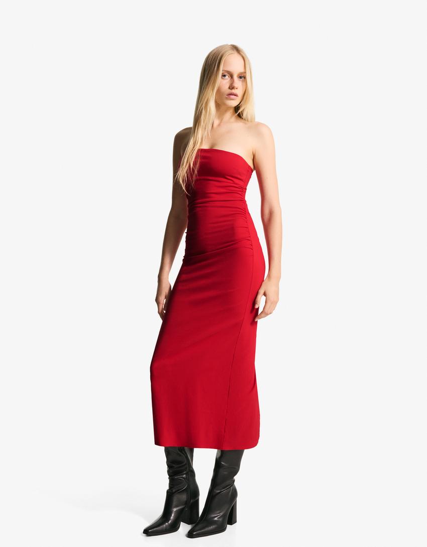 Vestido midi bandeau bengalina-Rojo