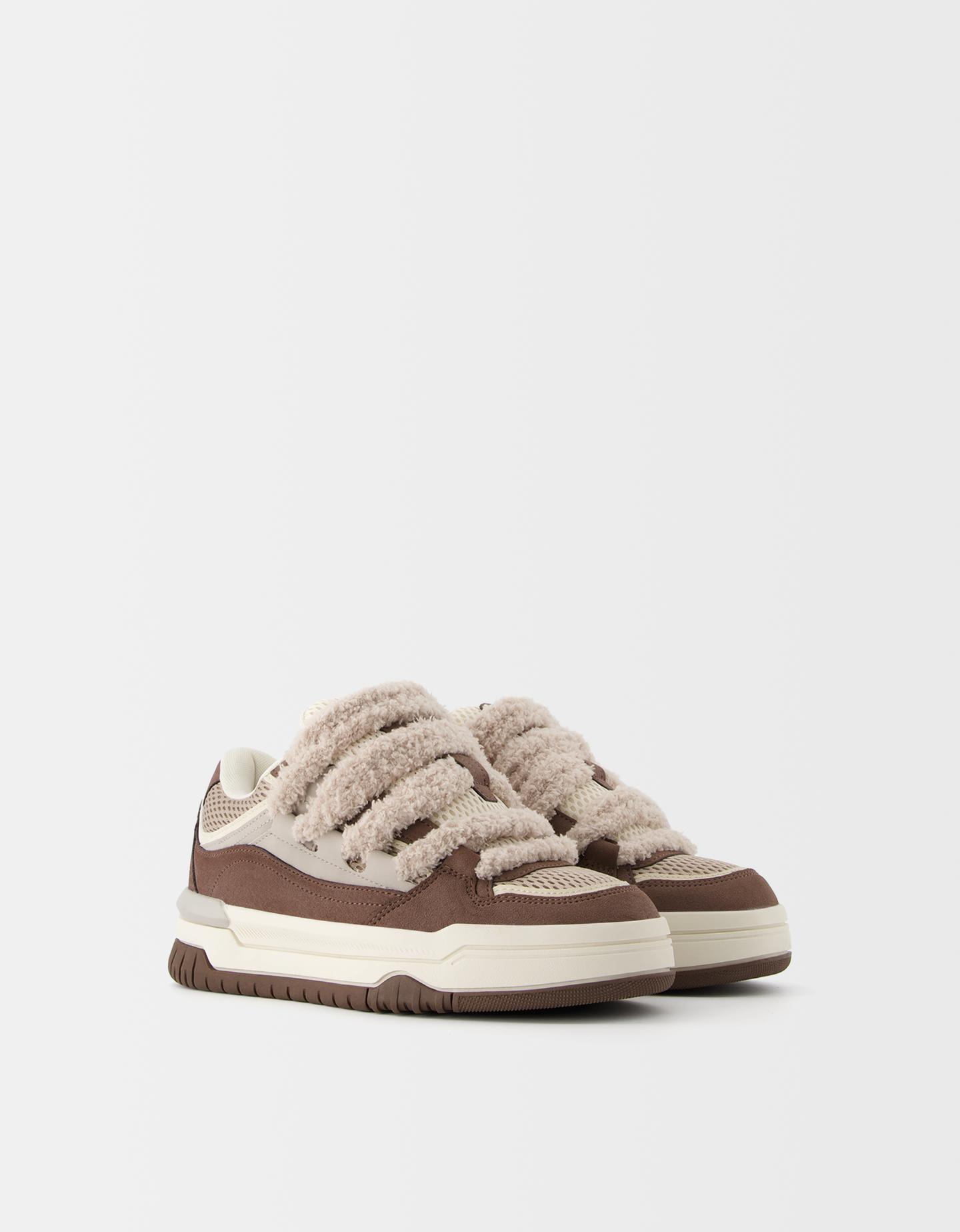 Bershka Zapatillas Skate Borreguito Mujer 36 Marrón