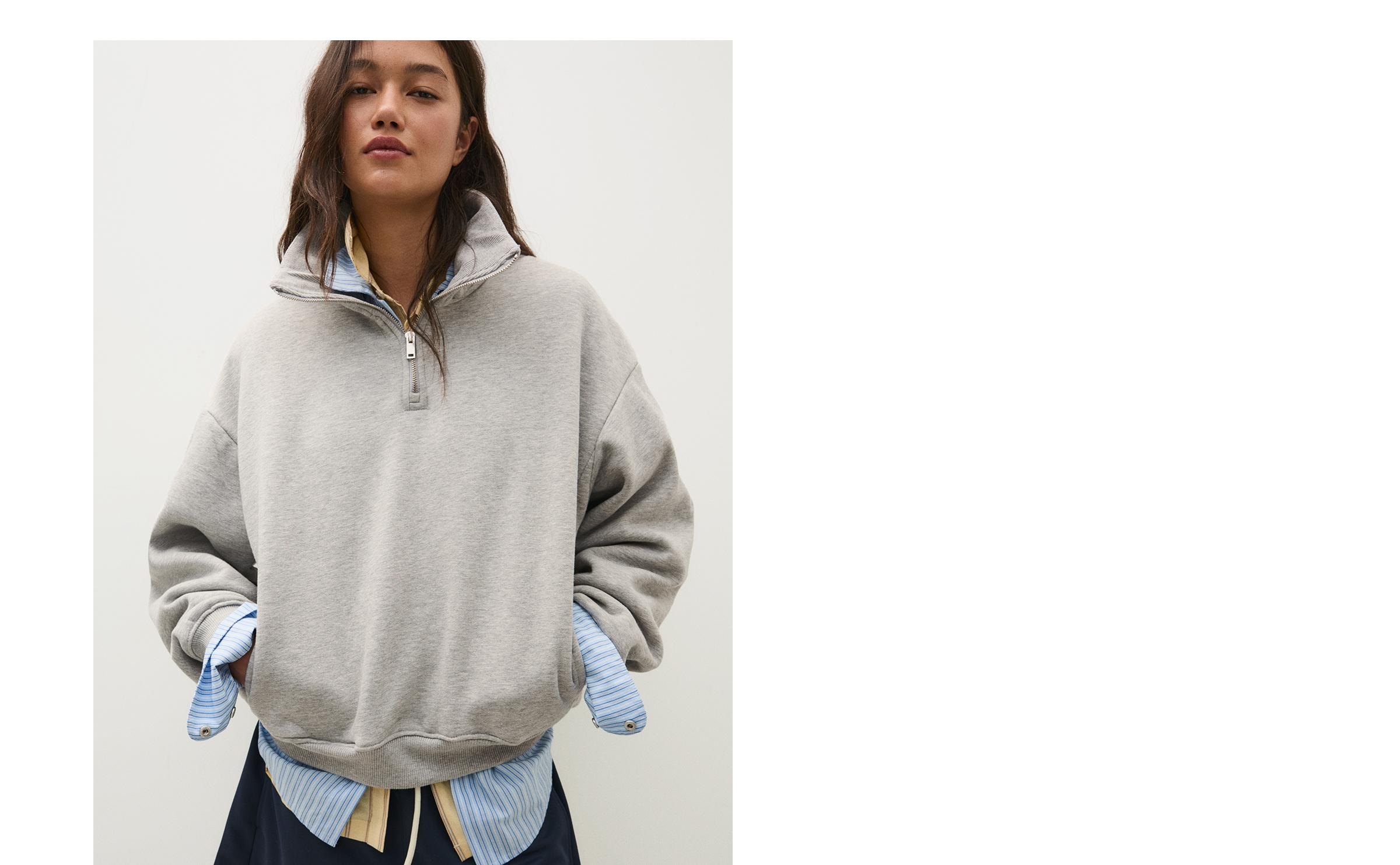 High neck zip-up sweatshirt — Grey