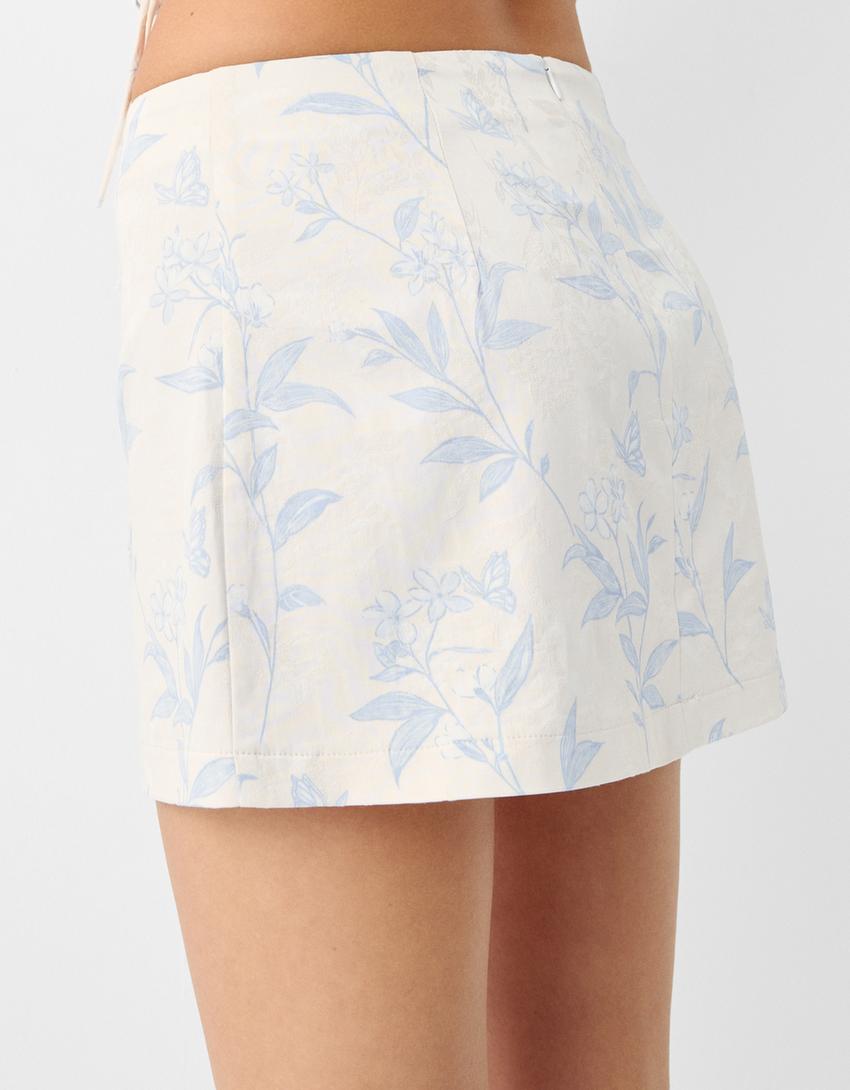 تنورة قصيرة جاكار ساتان-كريمي-3